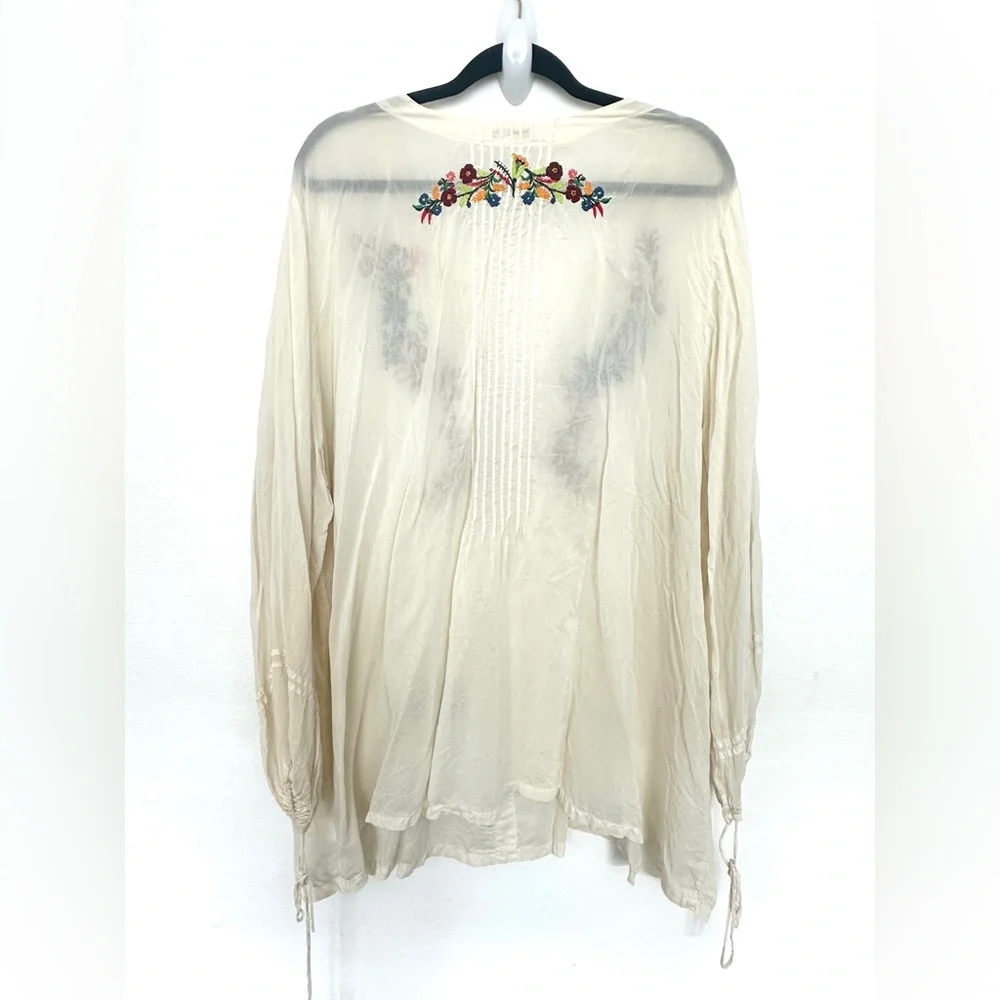 Johnny Was Ivory Floral Embroidered Tunic Top Womens  Cupra Sheer 2X - Picture 11 of 14